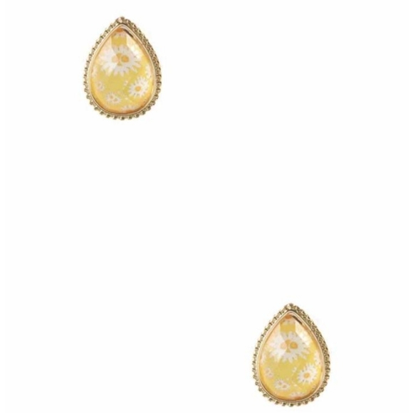 DAISIES! Red blue yellow and black Earrings posts Gold tone pierced - Picture 5 of 9